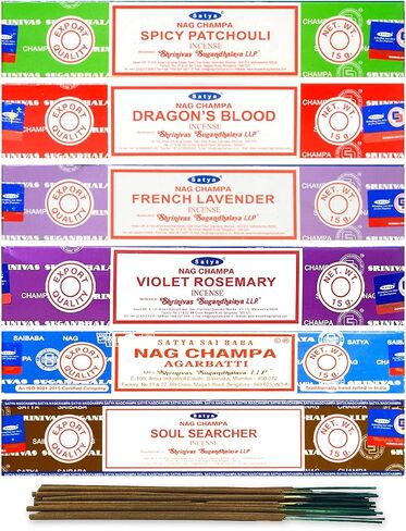 Satya Organic Incense Sticks- Gift Set of 6 Pack - Nag Champa,Indian Rose,French Lavender,Aromatic Frankincense, Palo Santo,Path Breaker, Natural Incense Sticks 15 Grams x 6 Pack, Blue in Kuwait