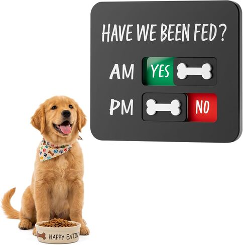 Dog Fed Sign with Magnet, AM/PM Dog Feeding Reminder Sign with 3D Bone Sliders, Daily Pet Feeding Schedule Chart Tracker, Premium Acrylic Have We Been Fed Sign to Prevent Overfeeding, 4.7"x3.9" in Kuwait