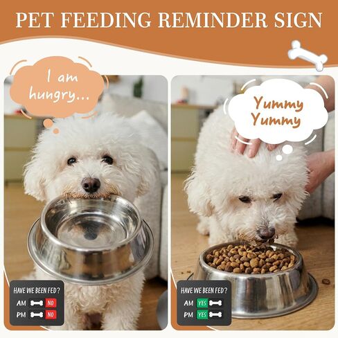 Dog Fed Sign with Magnet, AM/PM Dog Feeding Reminder Sign with 3D Bone Sliders, Daily Pet Feeding Schedule Chart Tracker, Premium Acrylic Have We Been Fed Sign to Prevent Overfeeding, 4.7"x3.9" in Kuwait