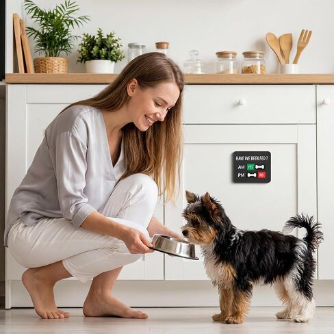 Dog Fed Sign with Magnet, AM/PM Dog Feeding Reminder Sign with 3D Bone Sliders, Daily Pet Feeding Schedule Chart Tracker, Premium Acrylic Have We Been Fed Sign to Prevent Overfeeding, 4.7"x3.9" in Kuwait