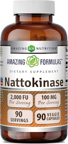 Amazing Formulas Nattokinase Dietary Supplement 100mg 90 Veggie Capsules Supplement | 2000 FU Enzyme Activity from Pure Nattokinase | Non-GMO | Gluten Free | Made in USA | Ideal for Vegetarians in Kuwait