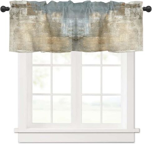 Retro Beige Window Valances, Abstract Art Valances for Windows Treatment Decorations, Farmhouse Rod Pocket Privacy Decorative Curtain Valance for Bathroom Bedroom Living Room, 54 X 18 in, 1 Panel in Kuwait