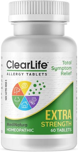 ClearLife Extra Strength Multi-System Allergy Relieving Homeopathic Remedy - 15 Powerful Actives Provide Potent Maximum Congestion, Itchiness & Sinus Pressure Relief - Non-Drowsy - 60 Tablets in Kuwait