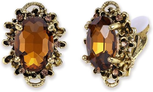 BriLove Women's Victorian Style Crystal Floral Cameo Inspired Oval Clip-On Earrings in Kuwait