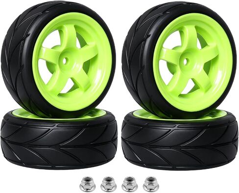 Pre-Glued OD 2.55" 12mm Hex Wheels Rims and Rubber Tires for Traxxas Tamiya HPI HSP Redcat RC 1/10 On Road Racing Car, Set of 4 (Color C) in Saudi Arabia