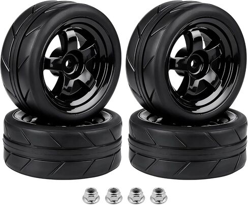 Pre-Glued OD 2.55" 12mm Hex Wheels Rims and Rubber Tires for Traxxas Tamiya HPI HSP Redcat RC 1/10 On Road Racing Car, Set of 4 (Color C) in Kuwait