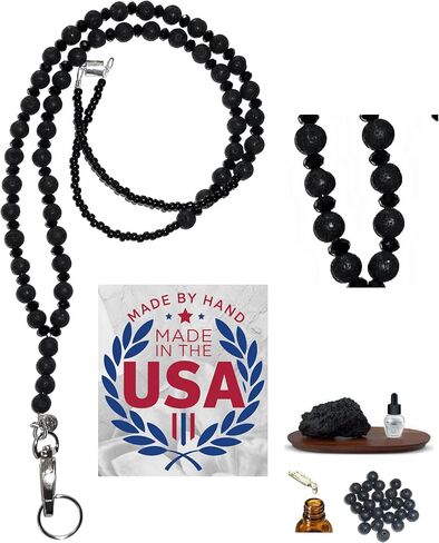 Beaded Essential Oils Aromatherpy Black Lava Women's Lanyard, 34" for ID Badge Card Holder Teacher Gift Nurse Cruise Keys Phone in Kuwait