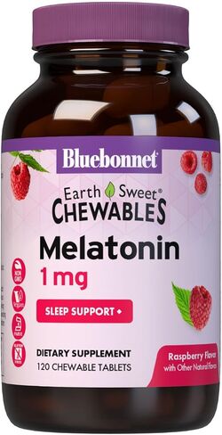 Bluebonnet Nutrition EarthSweet Melatonin 1 mg Fast-Acting Quick Dissolve Nighttime Relaxation & Restful Sleep Support - Sleep Aid - Gluten-Free, Vegan - Raspberry Flavor - 120 Chewable Tablets in Saudi Arabia