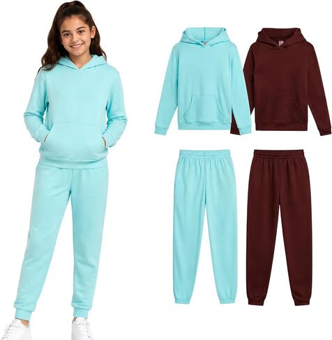 Real Love Girls' Active Sweatsuit - 4 Piece Fleece Pullover Hoodie and Sweatpants - Jogger Pants Set for Girls (7-16) in Kuwait
