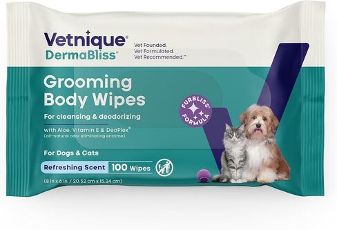 Vetnique DermaBliss Cat & Dog Grooming Wipes, Deodorizing Pet Wipes, 100ct in Saudi Arabia