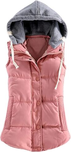 Yeokou Women's Slim Sleeveless Quilted Removable Hooded Winter Puffer Vest Coat in Kuwait
