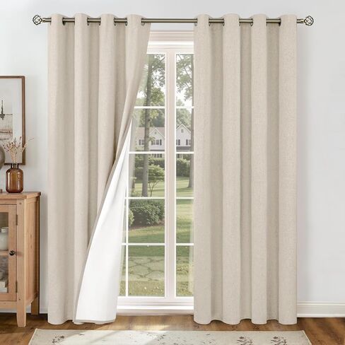 YoungsTex Linen 100% Blackout Curtains for Bedroom Living Room, Linen Textured Grommet Thermal Insulated Full Room Darkening Curtains with White Liner, Light Green, 2 Panels, 42 X 63 Inch in Kuwait