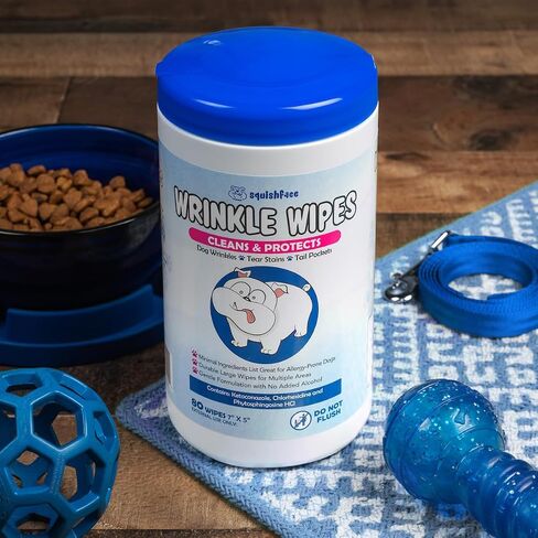 Squishface Wrinkle Paste (2oz) & 5x7 Wipes Bundle - Clean Wrinkles, Tear Stains, Tail Pockets, Paws – Anti-Itch, Deodorizing - Great for English Bulldogs, Pugs, Frenchies, French Bulldogs & Any Breed in Kuwait