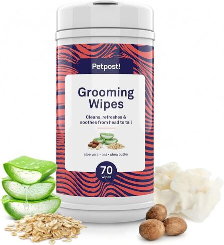 Petpost Large Grooming Wipes for Dogs | 70 Count 5x7" Deodorizing Dog Cleaning Wipes with Coconut Extract & Aloe | Gentle Pet Wipes with Cherry Blossom Scent for Full-Body Grooming in Kuwait