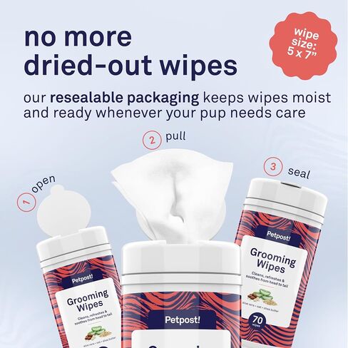 Petpost Large Grooming Wipes for Dogs | 70 Count 5x7" Deodorizing Dog Cleaning Wipes with Coconut Extract & Aloe | Gentle Pet Wipes with Cherry Blossom Scent for Full-Body Grooming in Kuwait