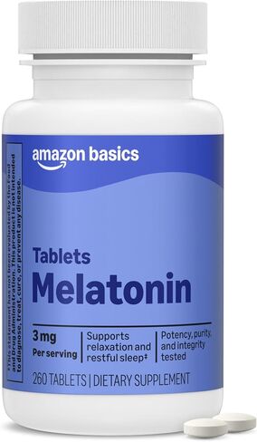 Amazon Elements Melatonin 3mg, Helps with occasional sleeplessness, Vegan, 260 Tablets, 8 month supply (Packaging may vary) in Saudi Arabia