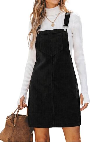 Hooever Women's Cute Corduroy Overall Bib Dress Pinafore Suspender Dress Skirt Jumper in Kuwait