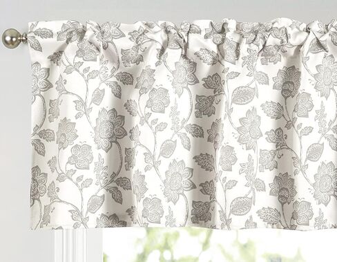Valance for Windows Valance Floral Printed for Kitchen Living Room Thermal Insulated Energy Saving Window Curtain Valance for Living Kitchen Rod Pocket 52 by 18 Inch Beige in Kuwait
