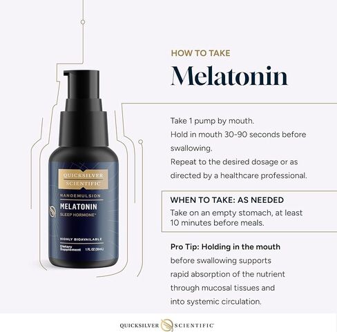 Quicksilver Liposomal Melatonin - وقت النوم، اضطراب الرحلات الجوية الطويلة ودعم المناعة سائل الميلاتونين للبالغين - امتصاص فعال ومتفوق 1 ملغ من الميلاتونين لتقليل النعاس الصباحي (30 مل) in Kuwait