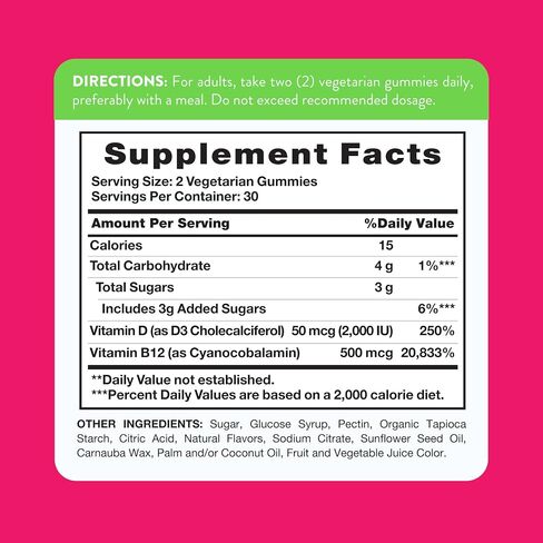 Nature's Truth Vitamin D3 and B12 Gummies | 60 Count | Vegetarian, Non-GMO & Gluten Free Supplement | Natural Strawberry Flavor in Kuwait