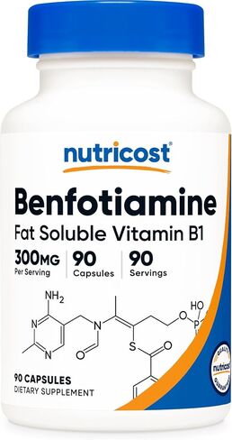 Nutricost Benfotiamine 300mg, 90 Capsules - Gluten Free, Non-GMO, and Vegetarian Friendly in Kuwait