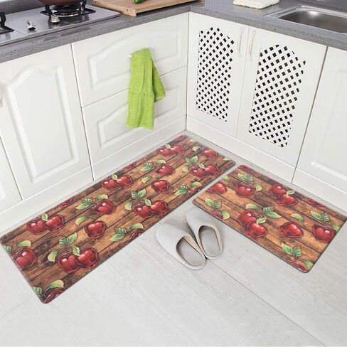 Carvapet Kitchen Floor Mats 2Pcs, Anti Fatigue Kitchen Rugs and Mats Farmhouse Apples Non-Skid Cushioned Floor Comfort Mat for Kitchen, Doorway, Sink, Laundry, 17"x27"+17"x47" in Kuwait