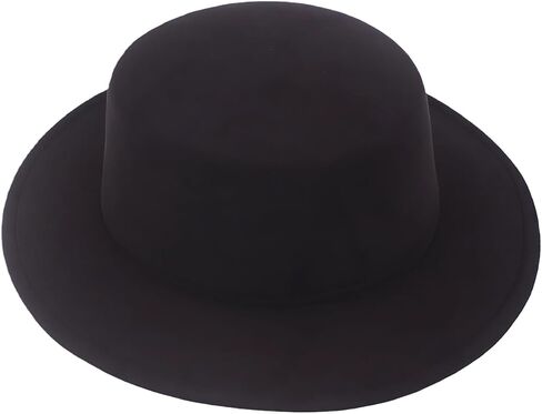 Classic Fashion Black Wide Brim Flat Top Fedora Panama Hat Felt Church Derby Cap Pork Pie Hat Jazz Hat in Kuwait