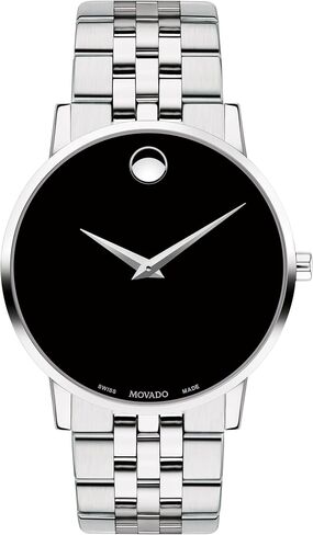 Movado Men's Museum Stainless Steel Watch with Concave Dot Museum Dial, Silver/Black (Model 607199) in Kuwait