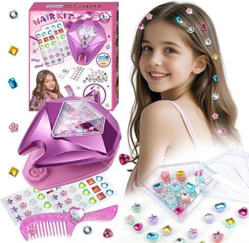 kidzkube Hair Jewelry & Bling Craft Toys for Girls, Hair Gem Stamper Kit – DIY Hair Arts Crafts – Birthday Gifts for 5 6 7 8 9 10 11 12 in Kuwait
