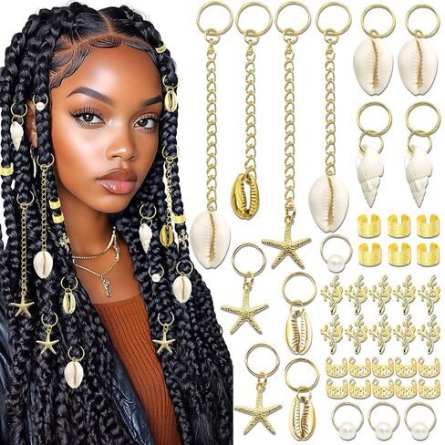 NAISKA 42Pcs Gold Starfish Loc Jewelry Summer Beach Shell Braids Chain in Kuwait