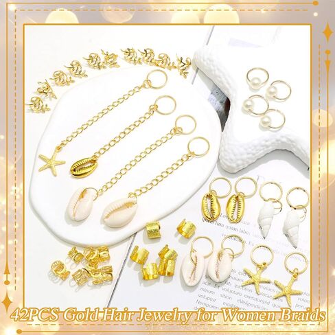 NAISKA 42Pcs Gold Starfish Loc Jewelry Summer Beach Shell Braids Chain in Kuwait