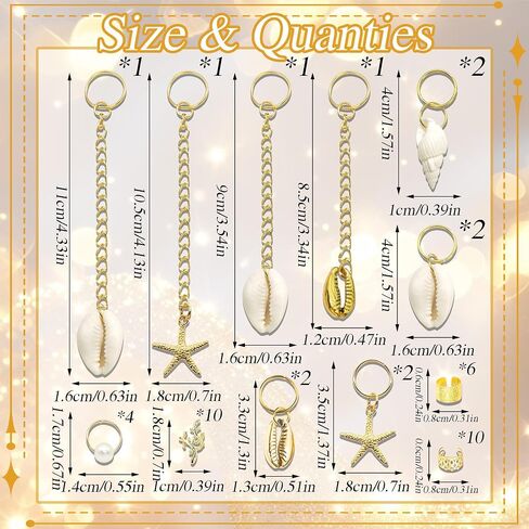 NAISKA 42Pcs Gold Starfish Loc Jewelry Summer Beach Shell Braids Chain in Kuwait