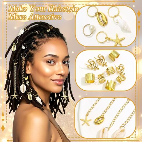 NAISKA 42Pcs Gold Starfish Loc Jewelry Summer Beach Shell Braids Chain in Kuwait