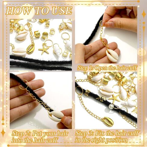 NAISKA 42Pcs Gold Starfish Loc Jewelry Summer Beach Shell Braids Chain in Kuwait