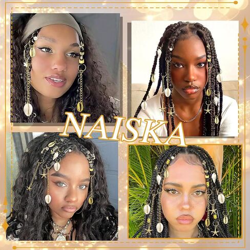 NAISKA 42Pcs Gold Starfish Loc Jewelry Summer Beach Shell Braids Chain in Kuwait