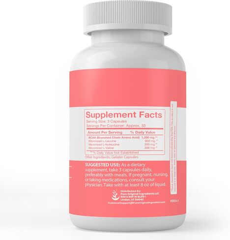 مكونات أصلية نقية BCAA، (100 كبسولة) نقية دائمًا، بدون إضافات أو مواد مالئة، تم التحقق منها معمليًا in Kuwait
