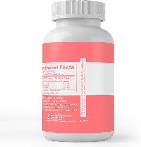 مكونات أصلية نقية BCAA، (100 كبسولة) نقية دائمًا، بدون إضافات أو مواد مالئة، تم التحقق منها معمليًا in Kuwait