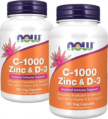 NOW Supplements, C-1000 Zinc & D-3, Seasonal Immune Support*, 100 Veg Capsules in Saudi Arabia