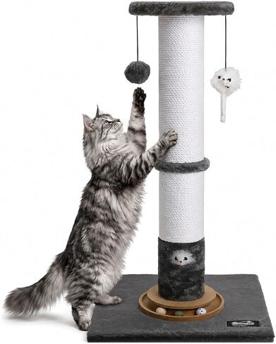 35-Inch Tall Cat Scratching Post, Stable Base for Large Cats, Beige in Saudi Arabia