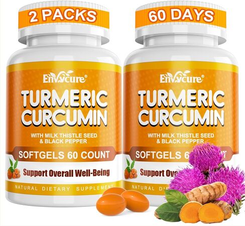 5 in 1 Turmeric Curcumin Softgels 2000mg with Milk Thistle Seed Extract & Black Pepper, Ginger Root - Joint, Immune, Liver Support - 95% Curcuminoids - Turmeric and Ginger Supplement Softgel Capsules in Saudi Arabia