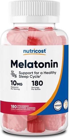 Nutricost Melatonin 10mg, 180 Gummies (90 Serv), Strawberry Flavored - Gluten Free, Non-GMO, No Corn Syrup in Kuwait