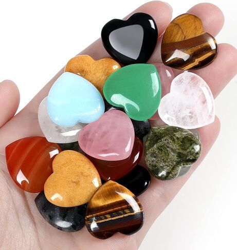 QINJIEJIE 10PCS Crystals Heart Healing Stones Rose Quartz Amethyst Polished Love Stone Palm Natural Gemstones Set Wholesale Reiki Balancing Meditation 0.8" Crystal Gifts for Women in Kuwait