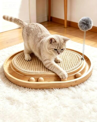 Sisal Cat Scratcher Pad with Wooden Ball Track Toy,Interactive Cat Toys for Kittens & Adult Cats Indoor, Anti-Scratch Furniture Protector for Bored Pet, Cat Enrichment Puzzle in Kuwait