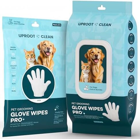 Uproot QuickClean Gloves Pro: Extra-Thick Pet Glove Wipes for Dogs & Cats - Easy Wipe Paws, Eyes, Ears, Butt, & Body - Lick-Safe for Cats & Dogs - Cleaning, Deodorizing & Grooming (20+6 Pack) in Saudi Arabia