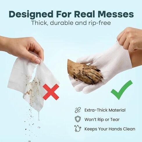 Uproot QuickClean Gloves Pro: Extra-Thick Pet Glove Wipes for Dogs & Cats - Easy Wipe Paws, Eyes, Ears, Butt, & Body - Lick-Safe for Cats & Dogs - Cleaning, Deodorizing & Grooming (20+6 Pack) in Saudi Arabia