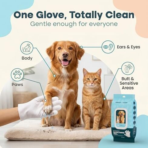 Uproot QuickClean Gloves Pro: Extra-Thick Pet Glove Wipes for Dogs & Cats - Easy Wipe Paws, Eyes, Ears, Butt, & Body - Lick-Safe for Cats & Dogs - Cleaning, Deodorizing & Grooming (20+6 Pack) in Saudi Arabia