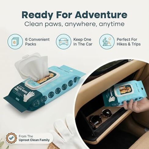 Uproot QuickClean Gloves Pro: Extra-Thick Pet Glove Wipes for Dogs & Cats - Easy Wipe Paws, Eyes, Ears, Butt, & Body - Lick-Safe for Cats & Dogs - Cleaning, Deodorizing & Grooming (20+6 Pack) in Saudi Arabia