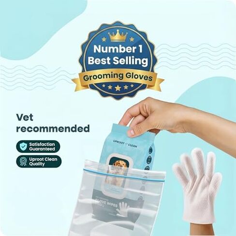 Uproot QuickClean Gloves Pro: Extra-Thick Pet Glove Wipes for Dogs & Cats - Easy Wipe Paws, Eyes, Ears, Butt, & Body - Lick-Safe for Cats & Dogs - Cleaning, Deodorizing & Grooming (20+6 Pack) in Saudi Arabia