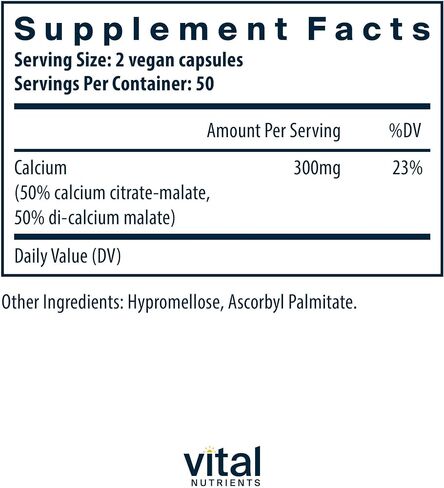 Vital Nutrients Calcium Citrate and Malate Complex 150mg | Vegan Supplement | Support Bone Strength, Muscle and Cardiovascular Health* | Gluten, Dairy and Soy Free | 100 Capsules in Saudi Arabia