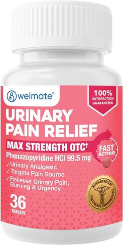 WELMATE Urinary Pain Relief | UTI Relief | Fast Acting | Bladder Discomfort & Pain Relief | Phenazopyridine Hydrochloride 99.5mg | 72 Count Tablets in Saudi Arabia